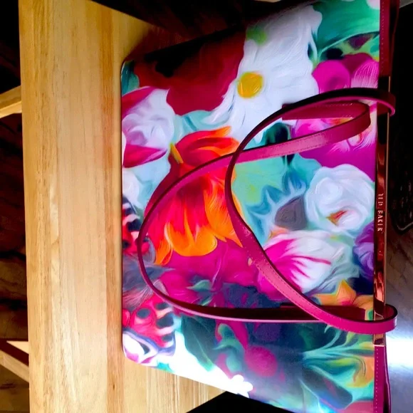 NWOT Ted Baker Leather Floral Tote - Picture 3 of 6
